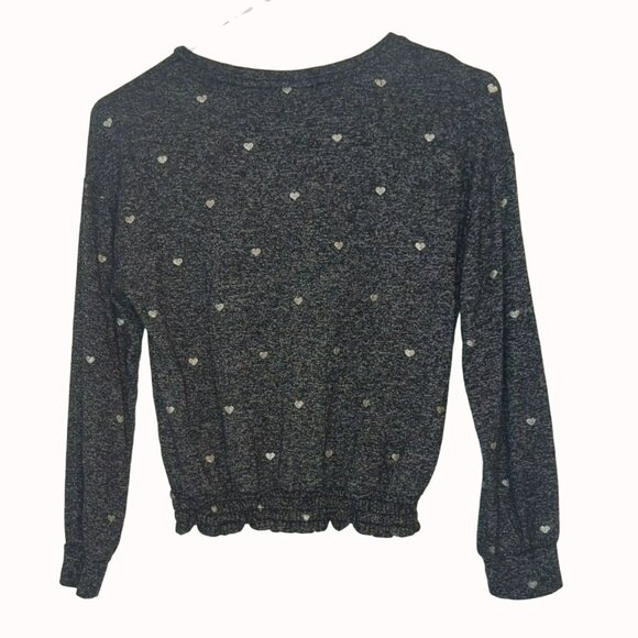 Gap Kids Girls Long Sleeve Sweater Top Size Large 10 Pattern Black Gray Hearts - Picture 2 of 5